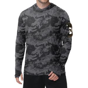 ZITY Men’s Sun Protection Shirts Long Sleeve Rash Guard Hoodie UV UPF 50+ Fishing Running Athletic Sweatshirts(Full Black Grey)