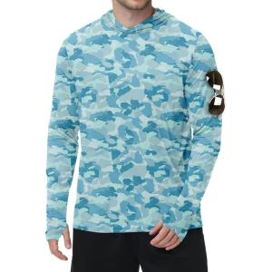 ZITY Men’s Sun Protection Shirts Long Sleeve Rash Guard Hoodie UV UPF 50+ Fishing Running Athletic Sweatshirts(Full Blue Watercolour)