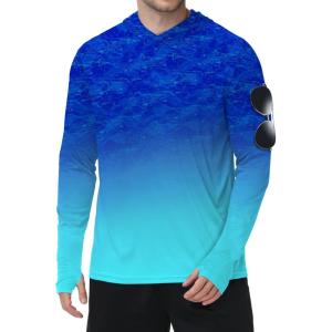 ZITY Men’s Sun Protection Shirts Long Sleeve Rash Guard Hoodie UV UPF 50+ Fishing Running Athletic Sweatshirts(Funny Blue Fish)
