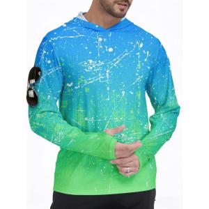 ZITY Men’s Sun Protection Shirts Long Sleeve Rash Guard Hoodie UV UPF 50+ Fishing Running Athletic Sweatshirts(Funny Blue Green Gradient)