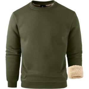 ZITY Mens Warm Winter Heavy Sweatshirt Fleece Pullover Crewneck Thick Sherpa Lined Thermal Sweatshirts Sherpa Sweater(Army Green)