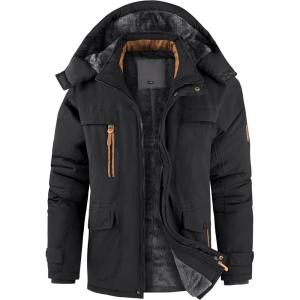 ZITY Men’s Winter Fleece Lined Hooded Parka Heavyweight Warm Insulated Coat with Multiple Utility Pockets(Black)