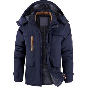 ZITY Men’s Winter Fleece Lined Hooded Parka Heavyweight Warm Insulated Coat with Multiple Utility Pockets(Dark Blue)