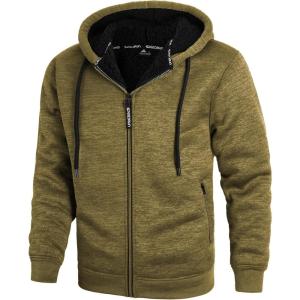 ZITY Men’s Zip Up Hoodie Heavyweight Winter Sweatshirt Fleece Sherpa Lined Warm Jacket(Heather Yellow)