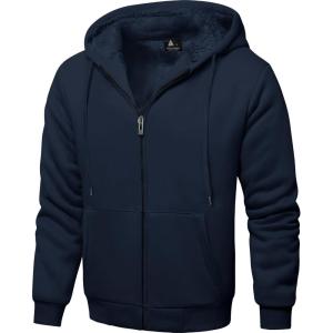 ZITY Men’s Zip Up Hoodie Heavyweight Winter Sweatshirt Fleece Sherpa Lined Warm Jacket(Jet Navy Blue)