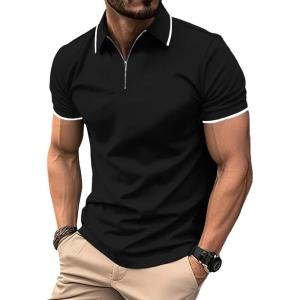 ZITY Polo Shirts for Men Quarter Zip Casual Shirts Short Sleeve Moisture Wicking Golf Polo Collared Shirts(Black)