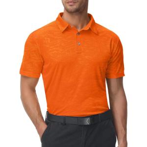 ZITY Polo Shirts for Men Short Sleeve Moisture Wicking Performance Print Pattern Casual Collared Graphic Golf Polo Shirt(Orange)