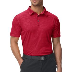 ZITY Polo Shirts for Men Short Sleeve Moisture Wicking Performance Print Pattern Casual Collared Graphic Golf Polo Shirt(Red)
