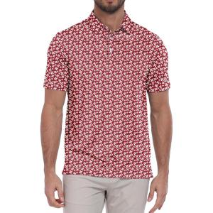 ZITY Select Mens Golf Polo Shirts 50+ UPF Short Sleeve Quick-Dry Performance Print Golf Shirt(Red Flower)