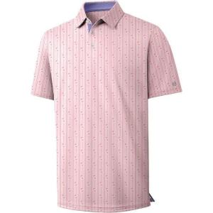 ZITY Select Mens Golf Shirts Short Sleeve Print Performance Polo Moisture Wicking Casual Collared Golf Shirts for Men(Pink Golf Club)