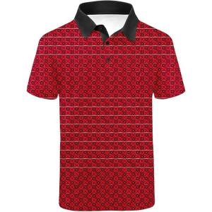 ZITY Select Mens Golf Shirts Short Sleeve Print Performance Polo Moisture Wicking Casual Collared Golf Shirts for Men(Red)