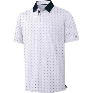 ZITY Select Mens Golf Shirts Short Sleeve Print Performance Polo Moisture Wicking Casual Collared Golf Shirts for Men(White Contrast Golf Spikes)