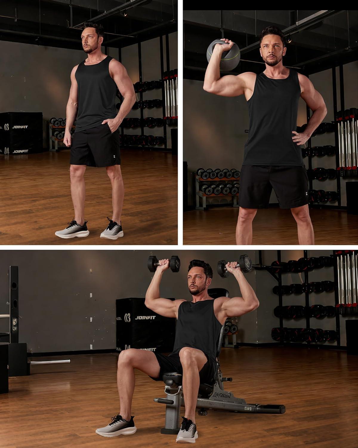 imageZITY 3 Pack Mens Sleeveless Shirt UPF 50 Workout Tank Top Fast Dry Breathable Lightweight Gym Muscle Fitness T ShirtsBlack