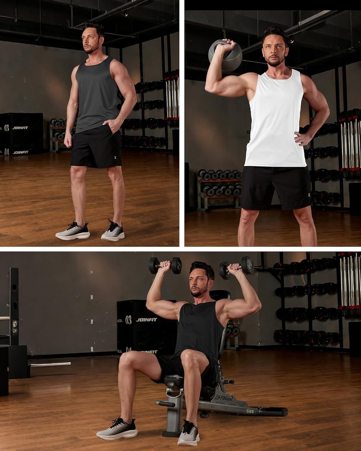 imageZITY 3 Pack Mens Sleeveless Shirt UPF 50 Workout Tank Top Fast Dry Breathable Lightweight Gym Muscle Fitness T ShirtsDark GreyWhiteBlack