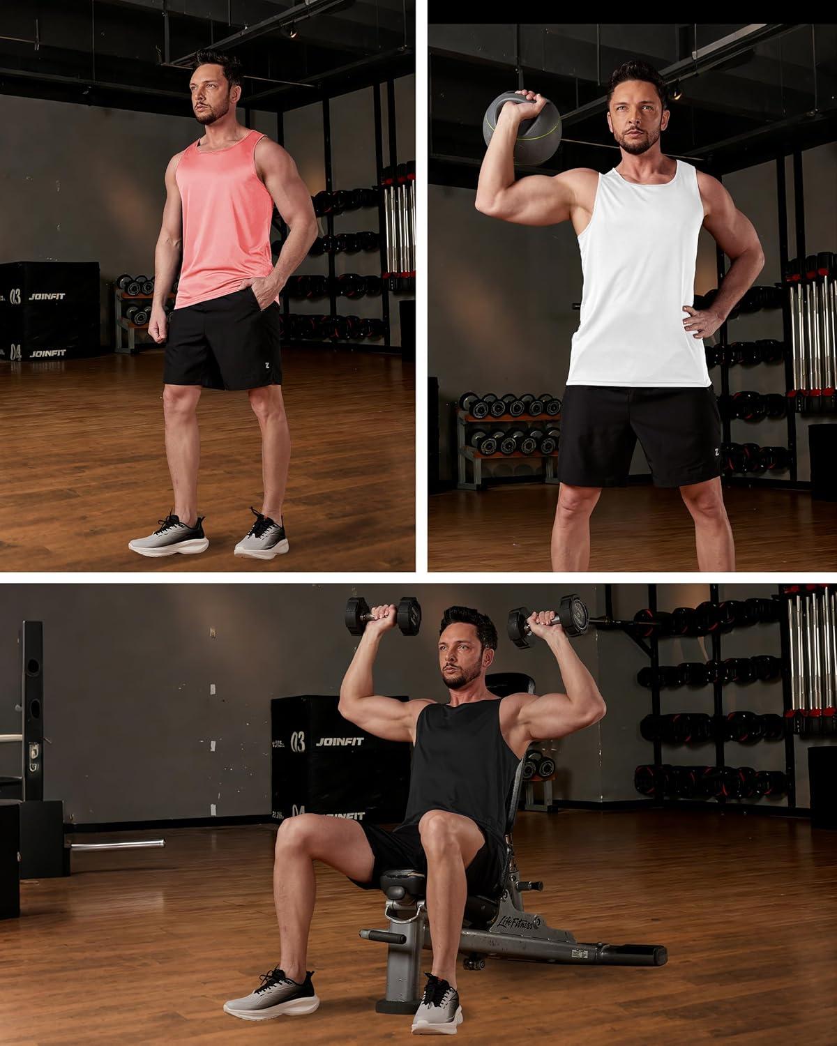 imageZITY 3 Pack Mens Sleeveless Shirt UPF 50 Workout Tank Top Fast Dry Breathable Lightweight Gym Muscle Fitness T ShirtsPinkWhiteBlack