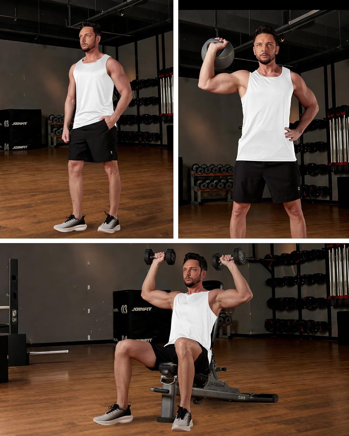 imageZITY 3 Pack Mens Sleeveless Shirt UPF 50 Workout Tank Top Fast Dry Breathable Lightweight Gym Muscle Fitness T ShirtsWhite
