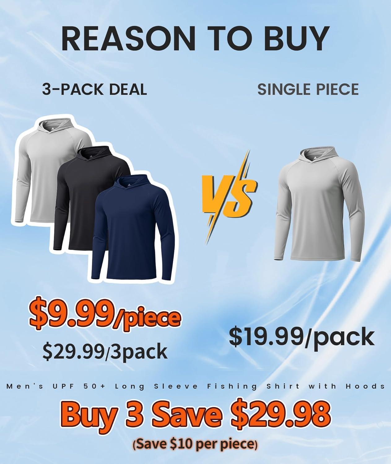 imageZITY 3 Pack Mens Sun Protection Hoodie Shirt Fishing Shirts for Men UPF 50 Long Sleeve Shirt Lightweight Rash Guard3 Packlight Grey Black Dark Blue