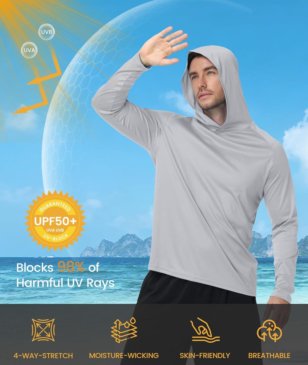 imageZITY 3 Pack Mens Sun Protection Hoodie Shirt Fishing Shirts for Men UPF 50 Long Sleeve Shirt Lightweight Rash Guard3 Packlight Grey Black Dark Blue