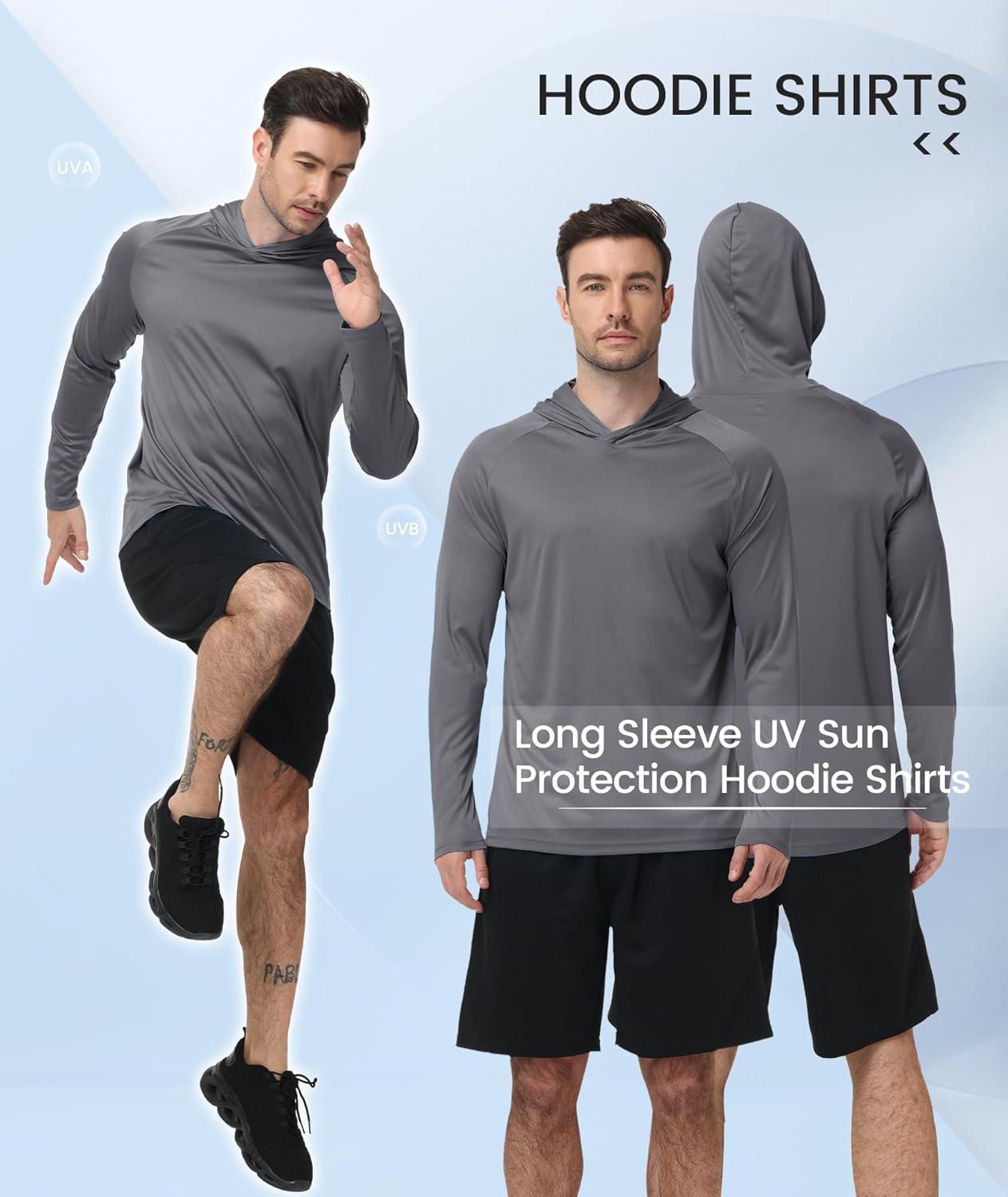 imageZITY 3 Pack Mens Sun Protection Hoodie Shirt Fishing Shirts for Men UPF 50 Long Sleeve Shirt Lightweight Rash GuardDark Grey