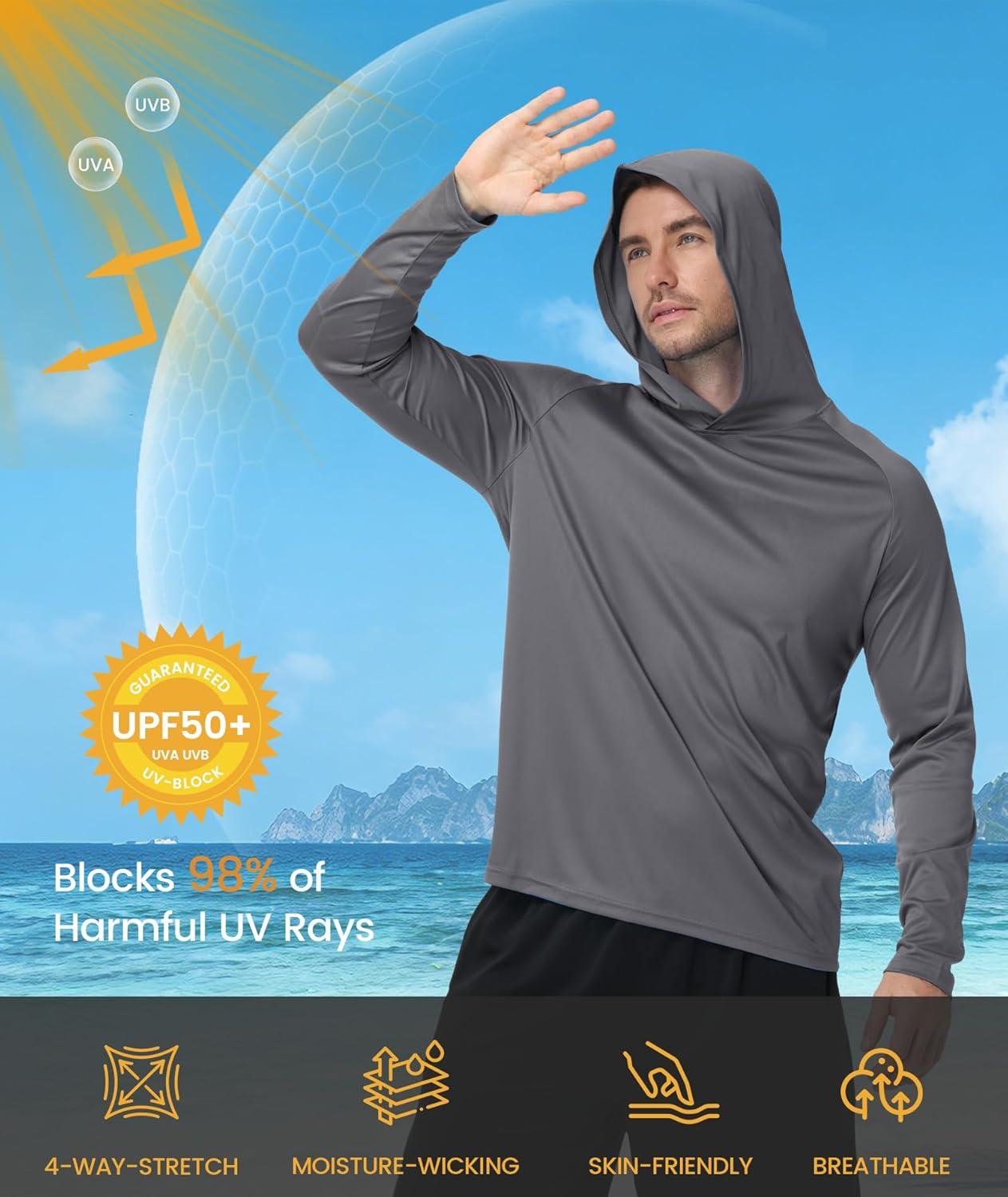imageZITY 3 Pack Mens Sun Protection Hoodie Shirt Fishing Shirts for Men UPF 50 Long Sleeve Shirt Lightweight Rash GuardDark Grey
