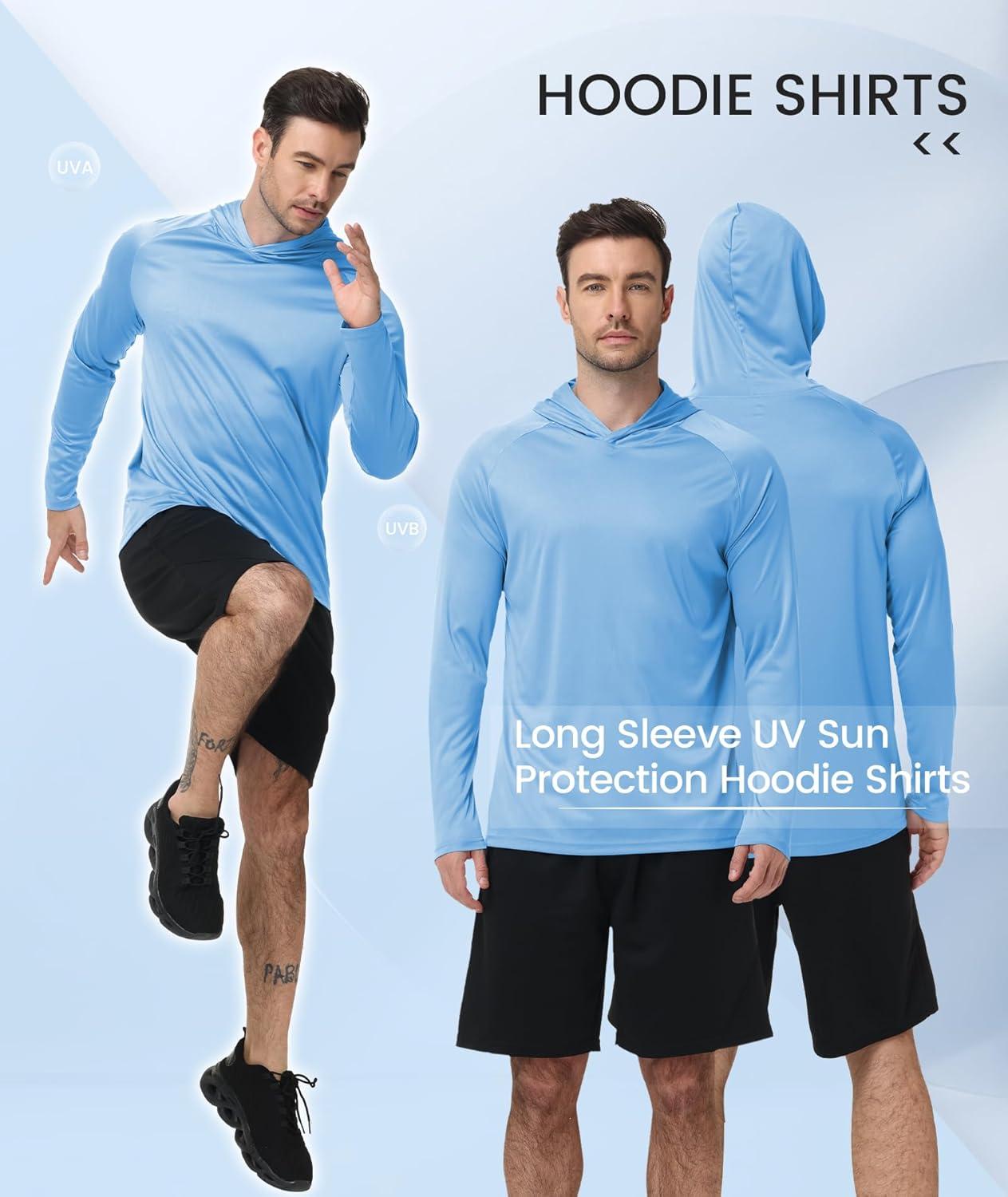 imageZITY 3 Pack Mens Sun Protection Hoodie Shirt Fishing Shirts for Men UPF 50 Long Sleeve Shirt Lightweight Rash GuardLight Blue