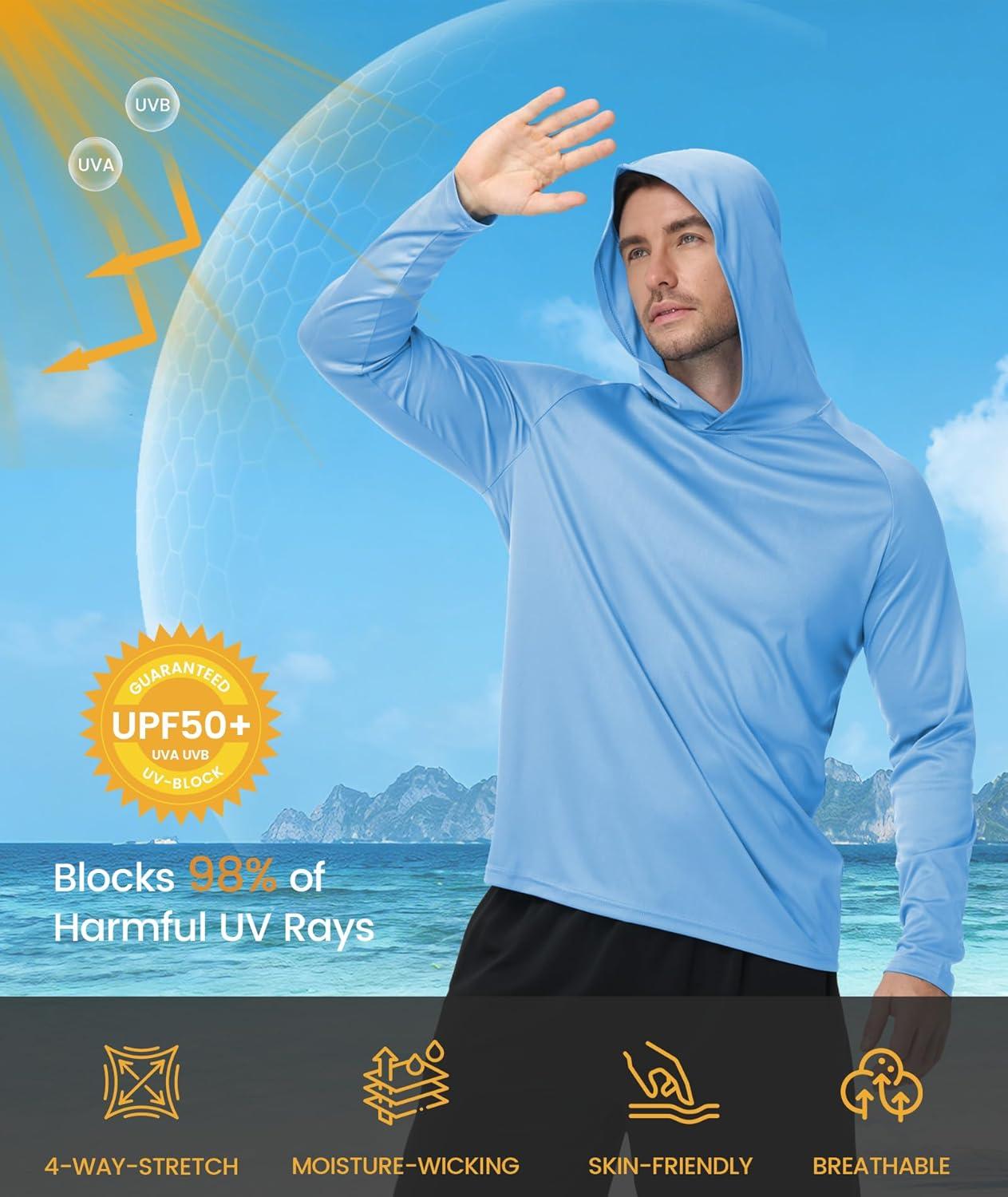 imageZITY 3 Pack Mens Sun Protection Hoodie Shirt Fishing Shirts for Men UPF 50 Long Sleeve Shirt Lightweight Rash GuardLight Blue