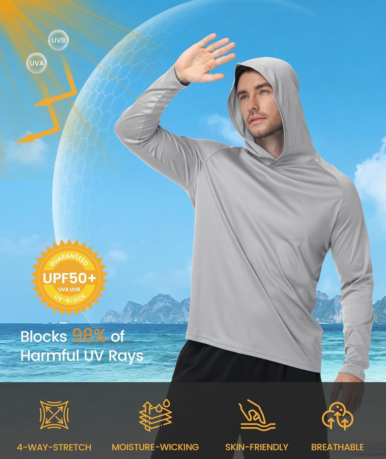 imageZITY 3 Pack Mens Sun Protection Hoodie Shirt Fishing Shirts for Men UPF 50 Long Sleeve Shirt Lightweight Rash GuardLight Grey