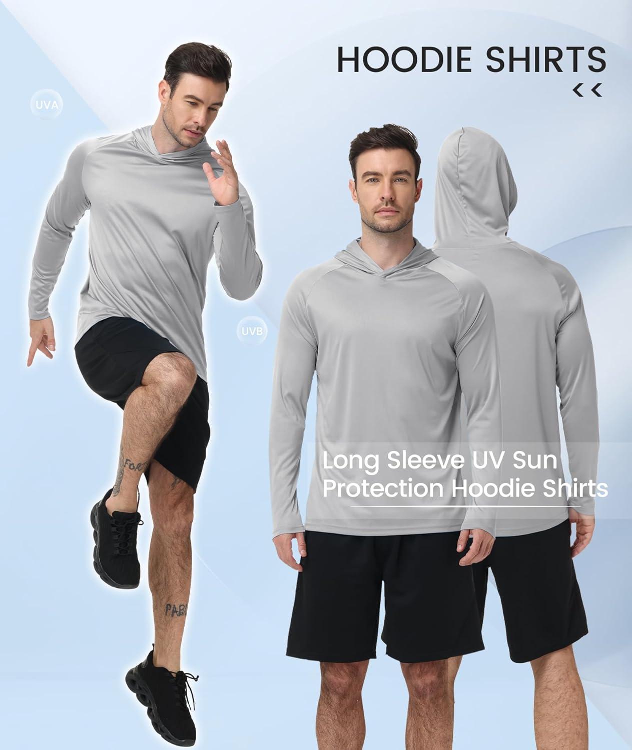 imageZITY 3 Pack Mens Sun Protection Hoodie Shirt Fishing Shirts for Men UPF 50 Long Sleeve Shirt Lightweight Rash GuardLight Grey