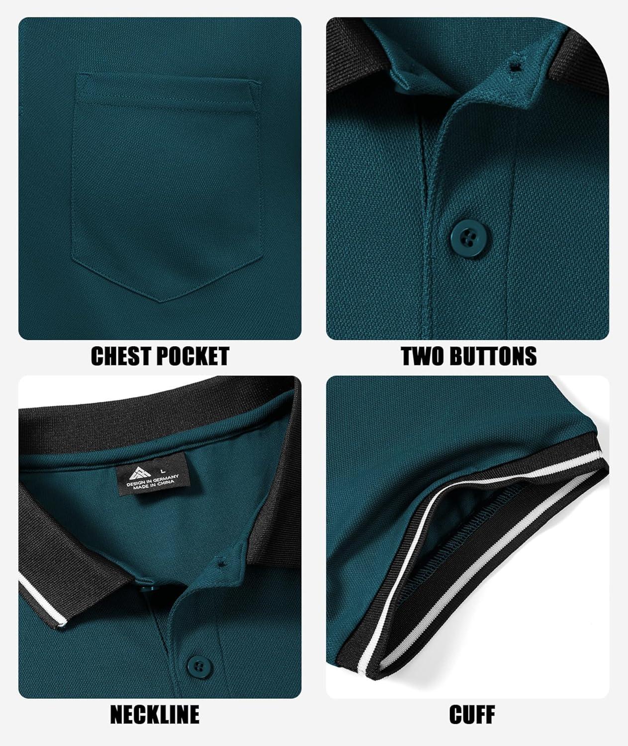 imageZITY 6 Pack Men Polo Shirts Short Sleeve with Pocket Wicking Shirts for Men Casual Collared TShirtsSix Black Grey Navy Black Duckblue Winered