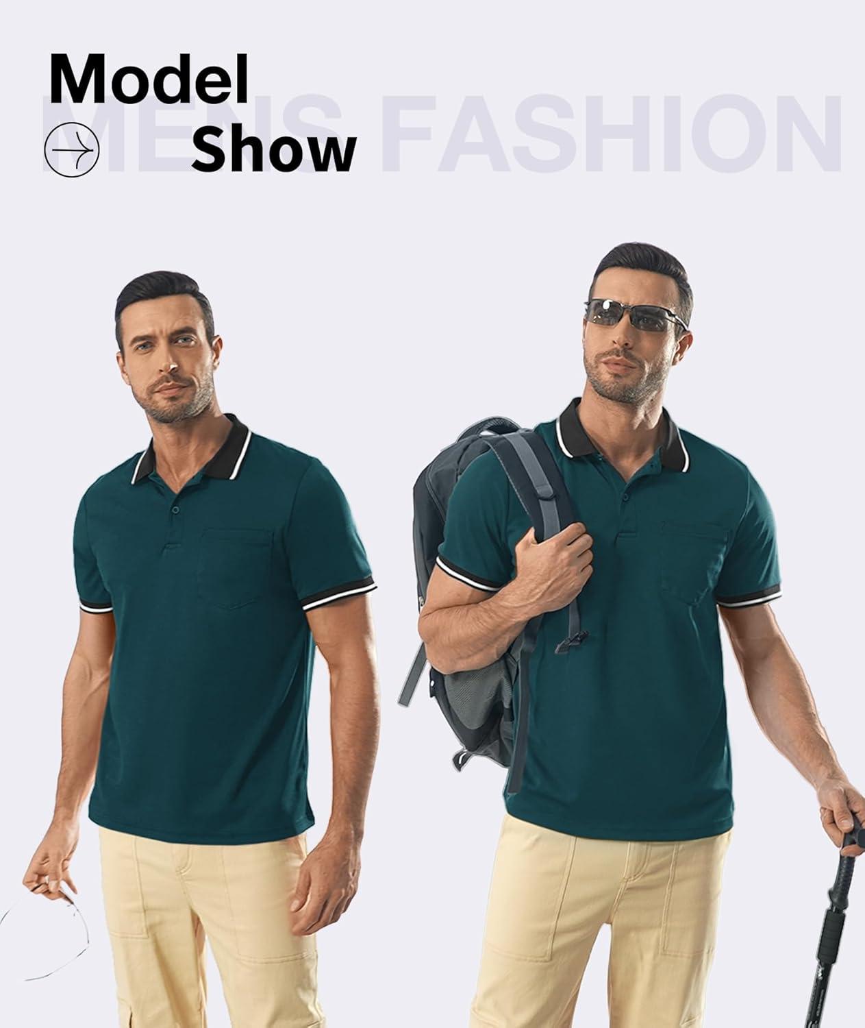 imageZITY 6 Pack Men Polo Shirts Short Sleeve with Pocket Wicking Shirts for Men Casual Collared TShirtsSix Black Grey Navy Black Duckblue Winered
