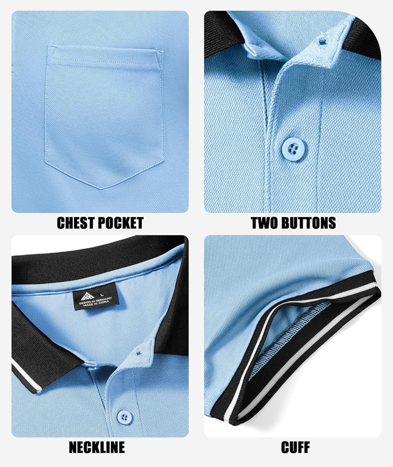 imageZITY 6 Pack Men Polo Shirts Short Sleeve with Pocket Wicking Shirts for Men Casual Collared TShirtsSix Black Grey Navy White Blue Duckblue