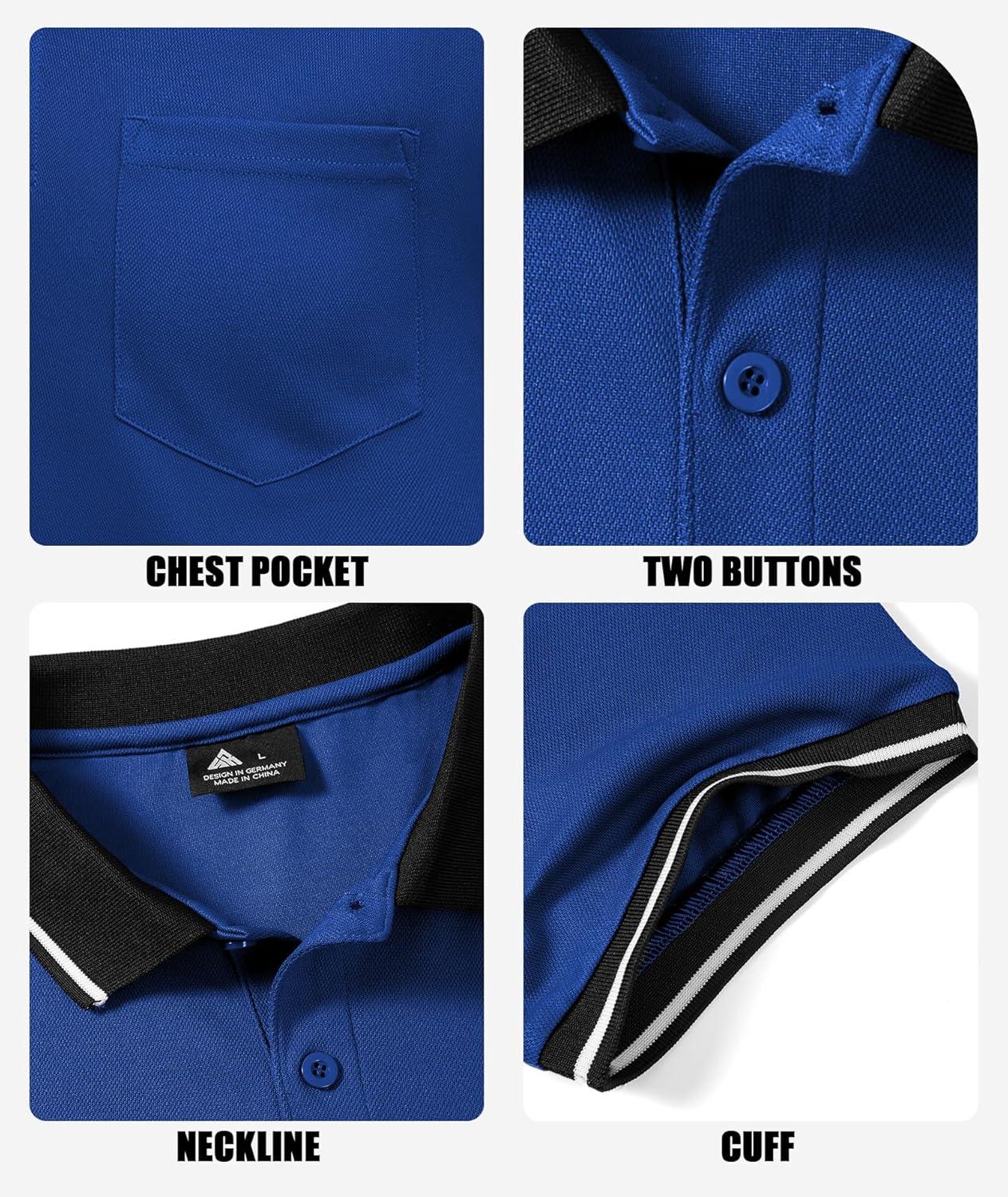 imageZITY 6 Pack Men Polo Shirts Short Sleeve with Pocket Wicking Shirts for Men Casual Collared TShirtsSix Black Grey Winered White Sapphireblue Duckblue