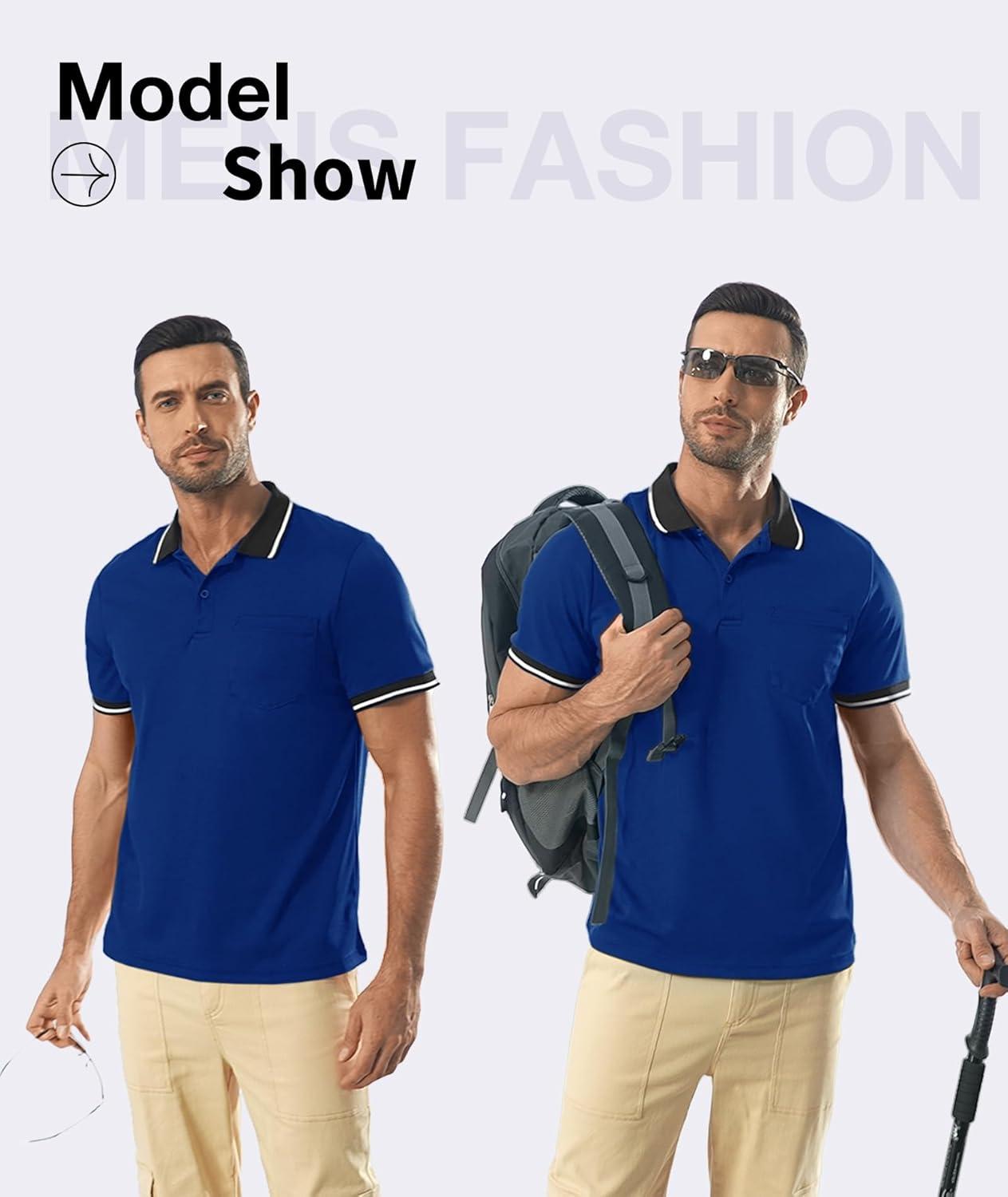 imageZITY 6 Pack Men Polo Shirts Short Sleeve with Pocket Wicking Shirts for Men Casual Collared TShirtsSix Black Grey Winered White Sapphireblue Duckblue