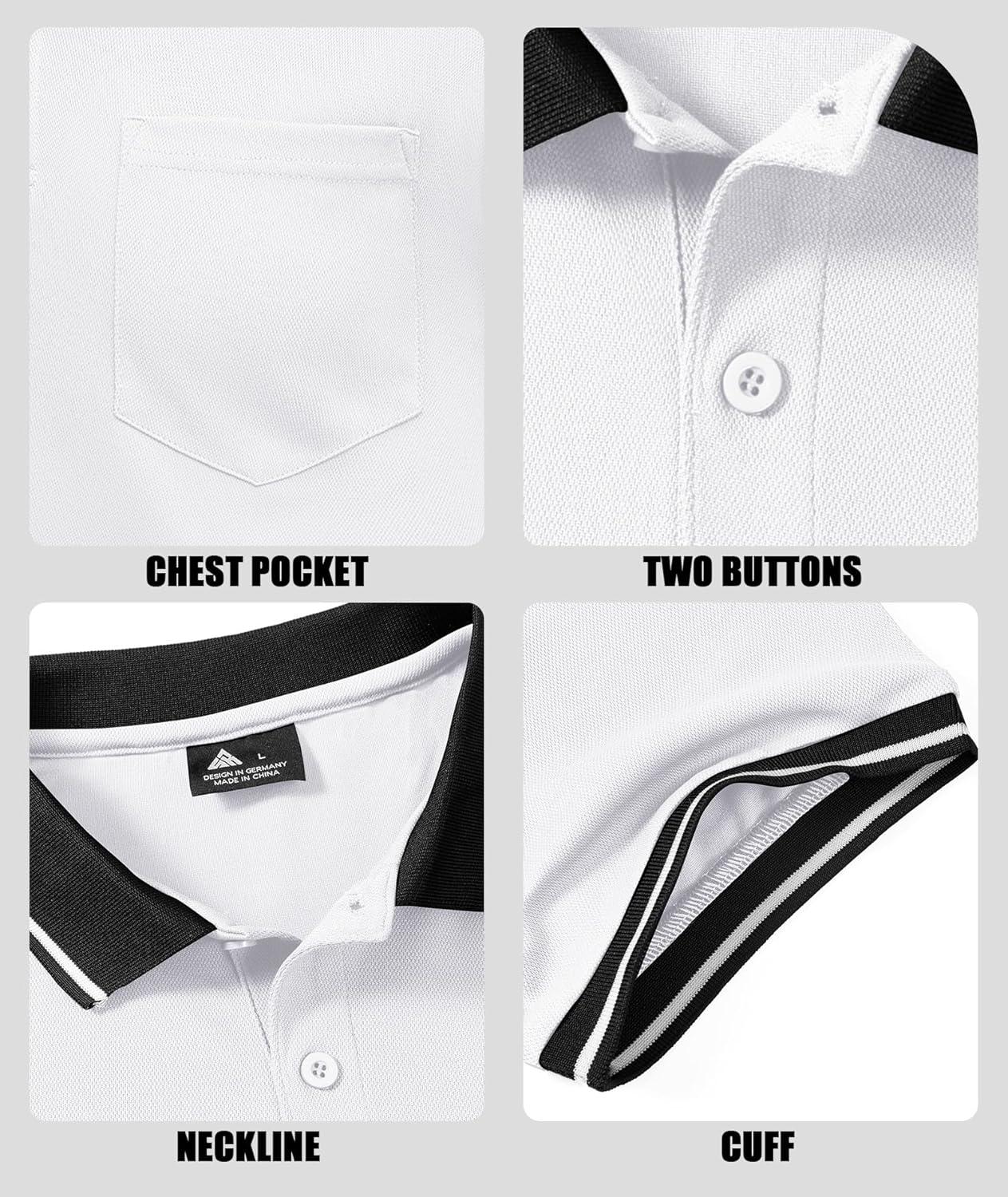 imageZITY 6 Pack Men Polo Shirts Short Sleeve with Pocket Wicking Shirts for Men Casual Collared TShirtsSix Black White Blue Duckblue Green Brightblue