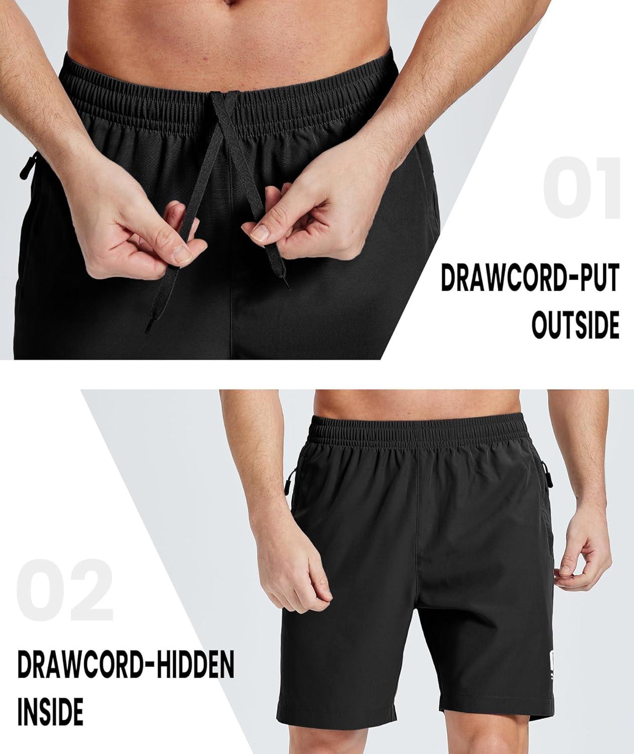 imageZITY Mens Athletic Running Shorts with Zipper Pocket 7 Quick Dry Gym Basketball Workout Sport Tennis Hiking ShortsBlack