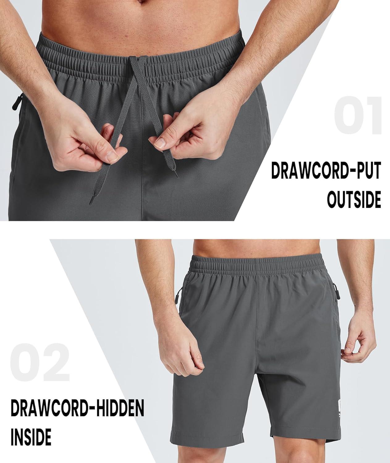 imageZITY Mens Athletic Running Shorts with Zipper Pocket 7 Quick Dry Gym Basketball Workout Sport Tennis Hiking ShortsGray