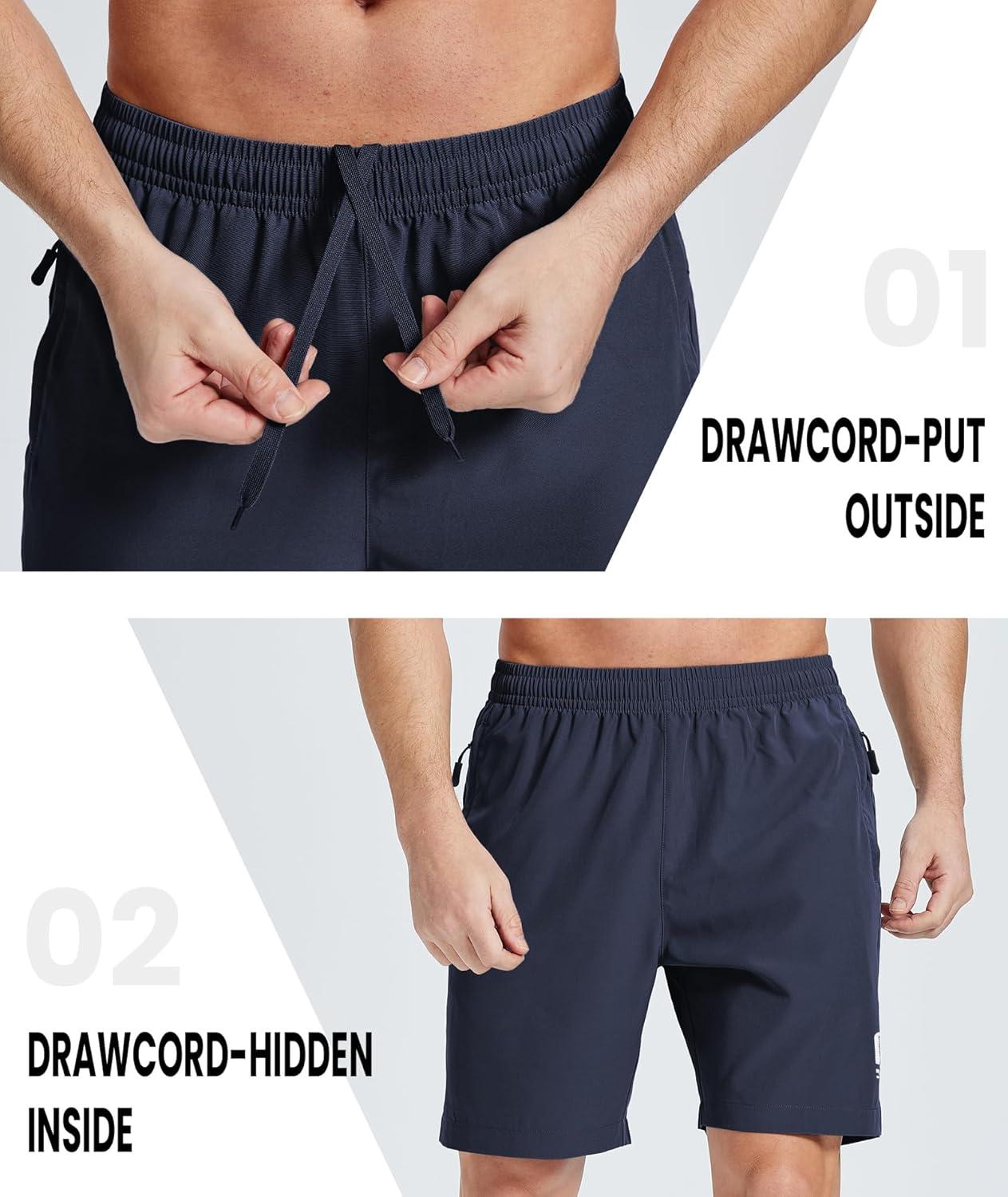 imageZITY Mens Athletic Running Shorts with Zipper Pocket 7 Quick Dry Gym Basketball Workout Sport Tennis Hiking ShortsNavy