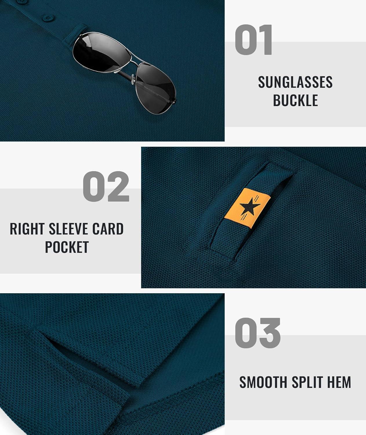 imageZITY Mens Polo Shirts Lightweight Moisture Wicking Long Sleeve Button Down Tactical Golf Performance Casual Shirts Work TeeDark Teal Blue