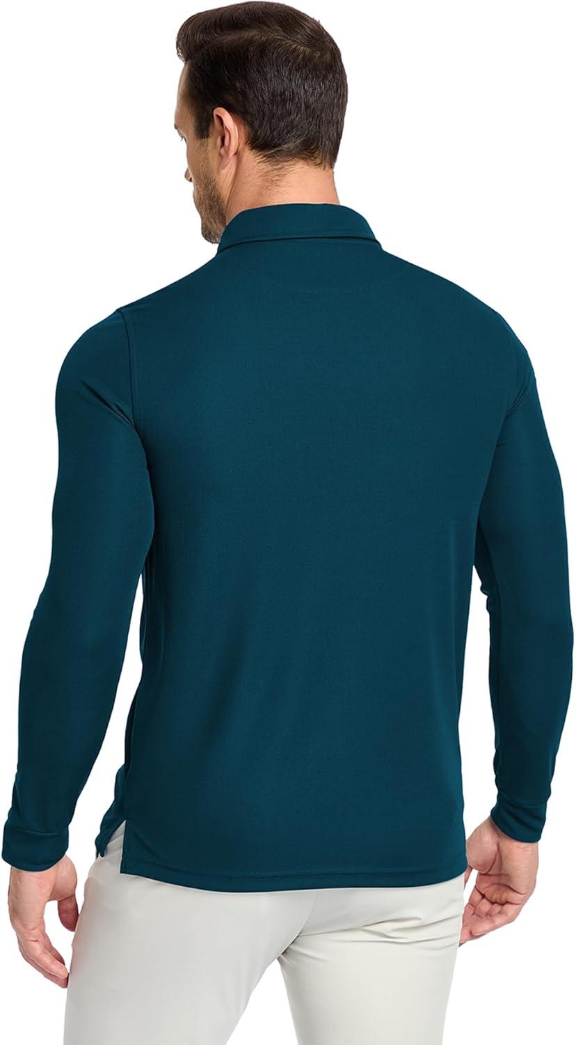 imageZITY Mens Polo Shirts Lightweight Moisture Wicking Long Sleeve Button Down Tactical Golf Performance Casual Shirts Work TeeDark Teal Blue