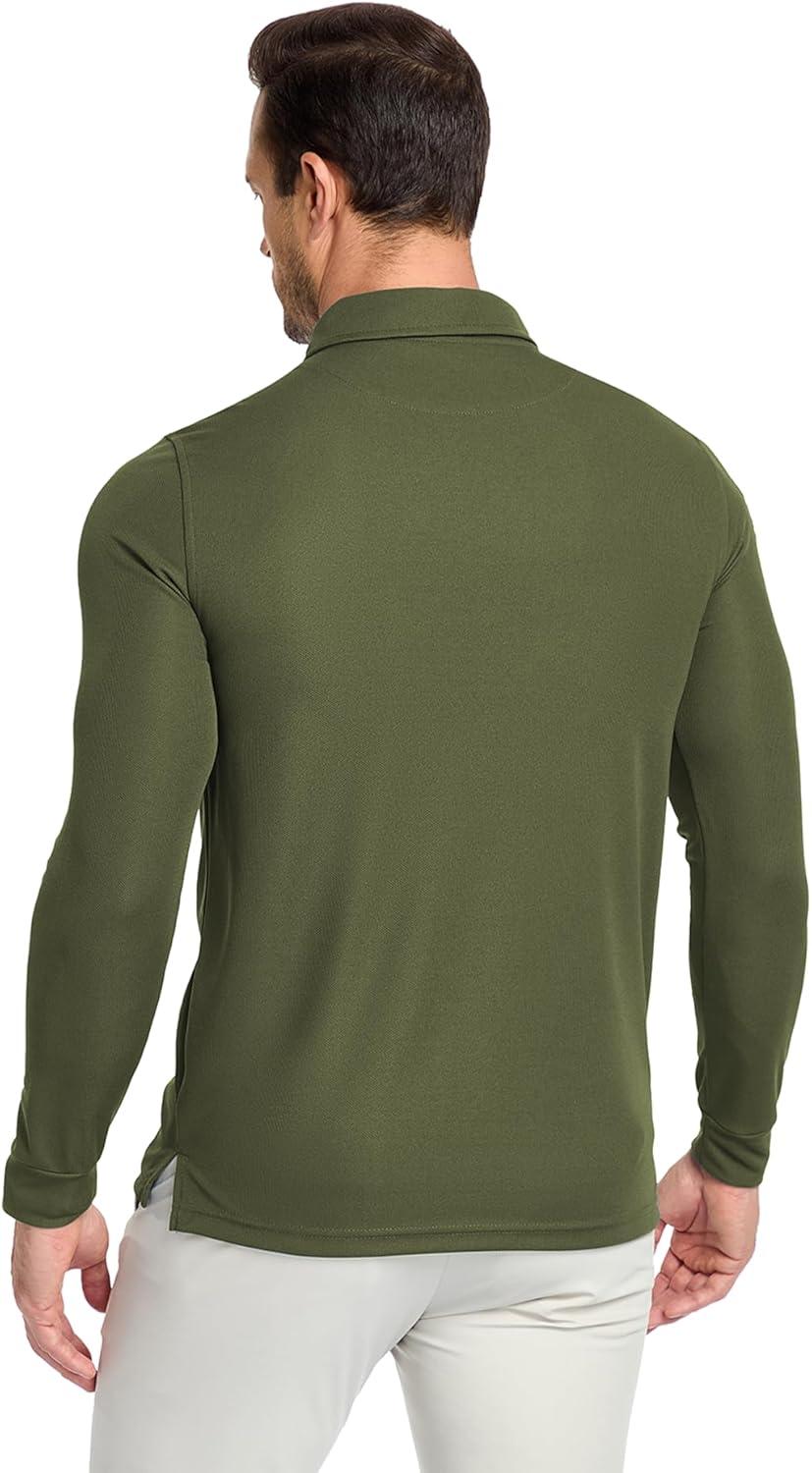 imageZITY Mens Polo Shirts Lightweight Moisture Wicking Long Sleeve Button Down Tactical Golf Performance Casual Shirts Work TeeDeep Gray