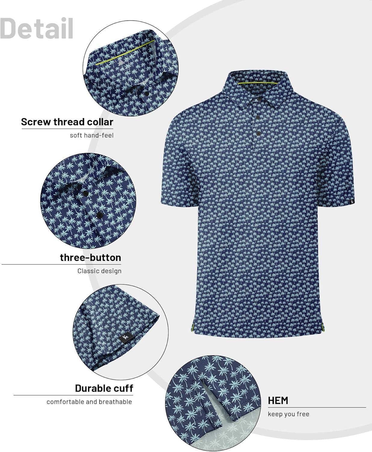 imageZITY Mens Print Polo Shirts Short Sleeve Moisture Wicking Shirts for Men Golf Tennis Daily Casual Collared TShirtA Tibetan Palm Tree