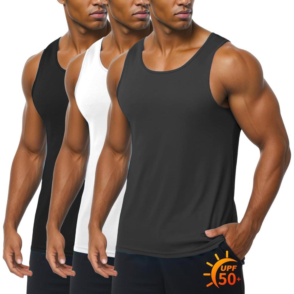 imageZITY 3 Pack Mens Sleeveless Shirt UPF 50 Workout Tank Top Fast Dry Breathable Lightweight Gym Muscle Fitness T ShirtsDark GreyWhiteBlack