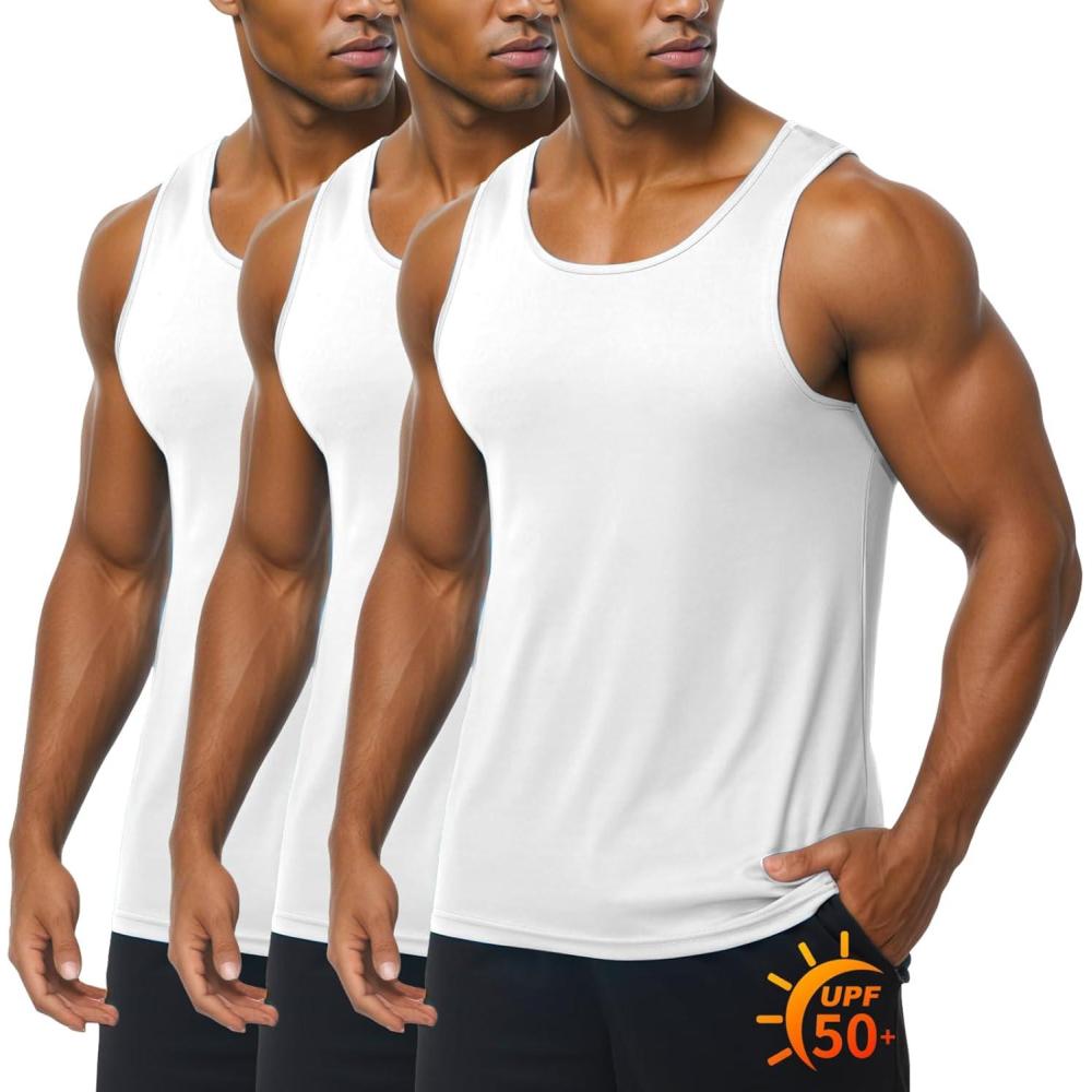 imageZITY 3 Pack Mens Sleeveless Shirt UPF 50 Workout Tank Top Fast Dry Breathable Lightweight Gym Muscle Fitness T ShirtsWhite