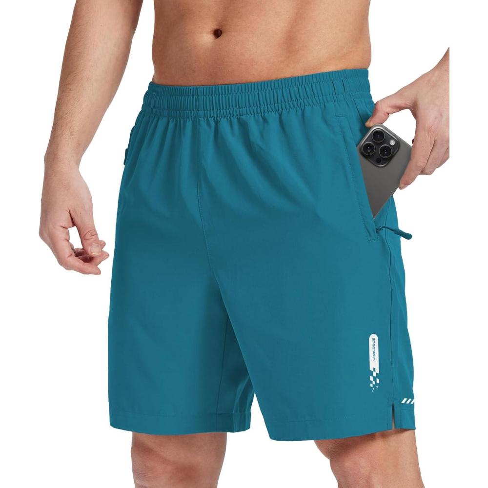 imageZITY Mens Athletic Running Shorts with Zipper Pocket 7 Quick Dry Gym Basketball Workout Sport Tennis Hiking ShortsEmerald Green