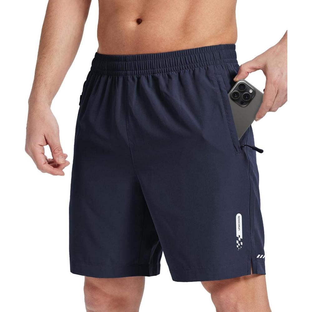 imageZITY Mens Athletic Running Shorts with Zipper Pocket 7 Quick Dry Gym Basketball Workout Sport Tennis Hiking ShortsNavy