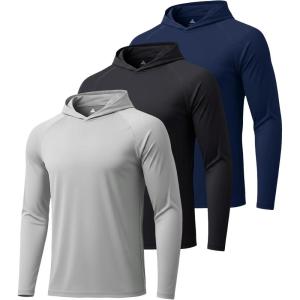 ZITY 3 Pack Men’s Sun Protection Hoodie Shirt Fishing Shirts for Men UPF 50+ Long Sleeve Shirt Lightweight Rash Guard(3 Pack-light Grey / Black / Dark Blue)