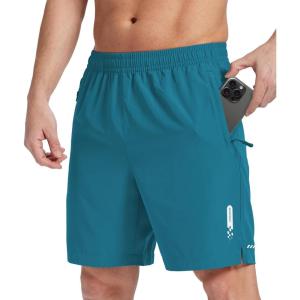 ZITY Mens Athletic Running Shorts with Zipper Pocket 7” Quick Dry Gym Basketball Workout Sport Tennis Hiking Shorts(Emerald Green)