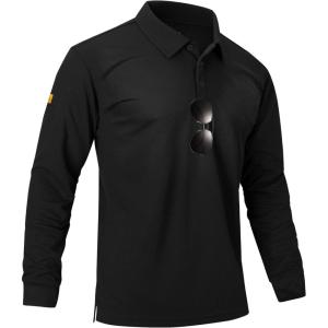 ZITY Men’s Polo Shirts Lightweight Moisture Wicking Long Sleeve Button Down Tactical Golf Performance Casual Shirts Work Tee(Black)
