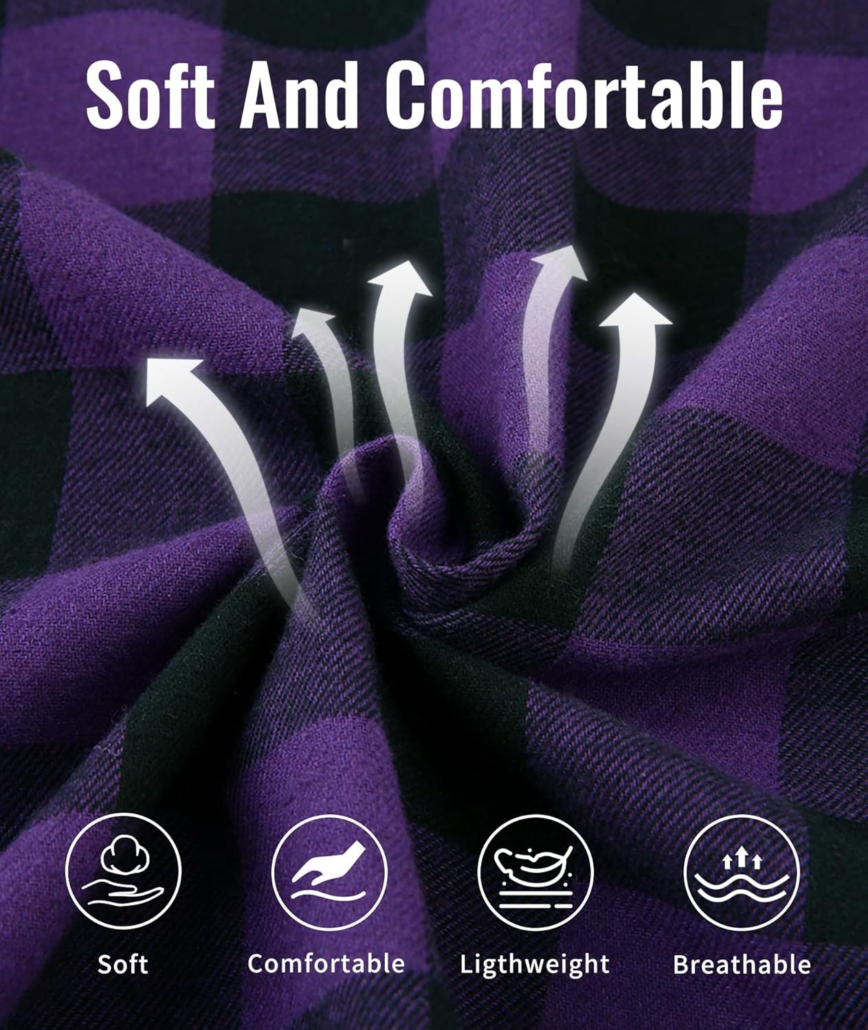 imageHooded Flannel Shirts for Men Long Sleeve Plaid Hoodie Jackets Shirts Casual Button Down Shirt with Pocket Purple