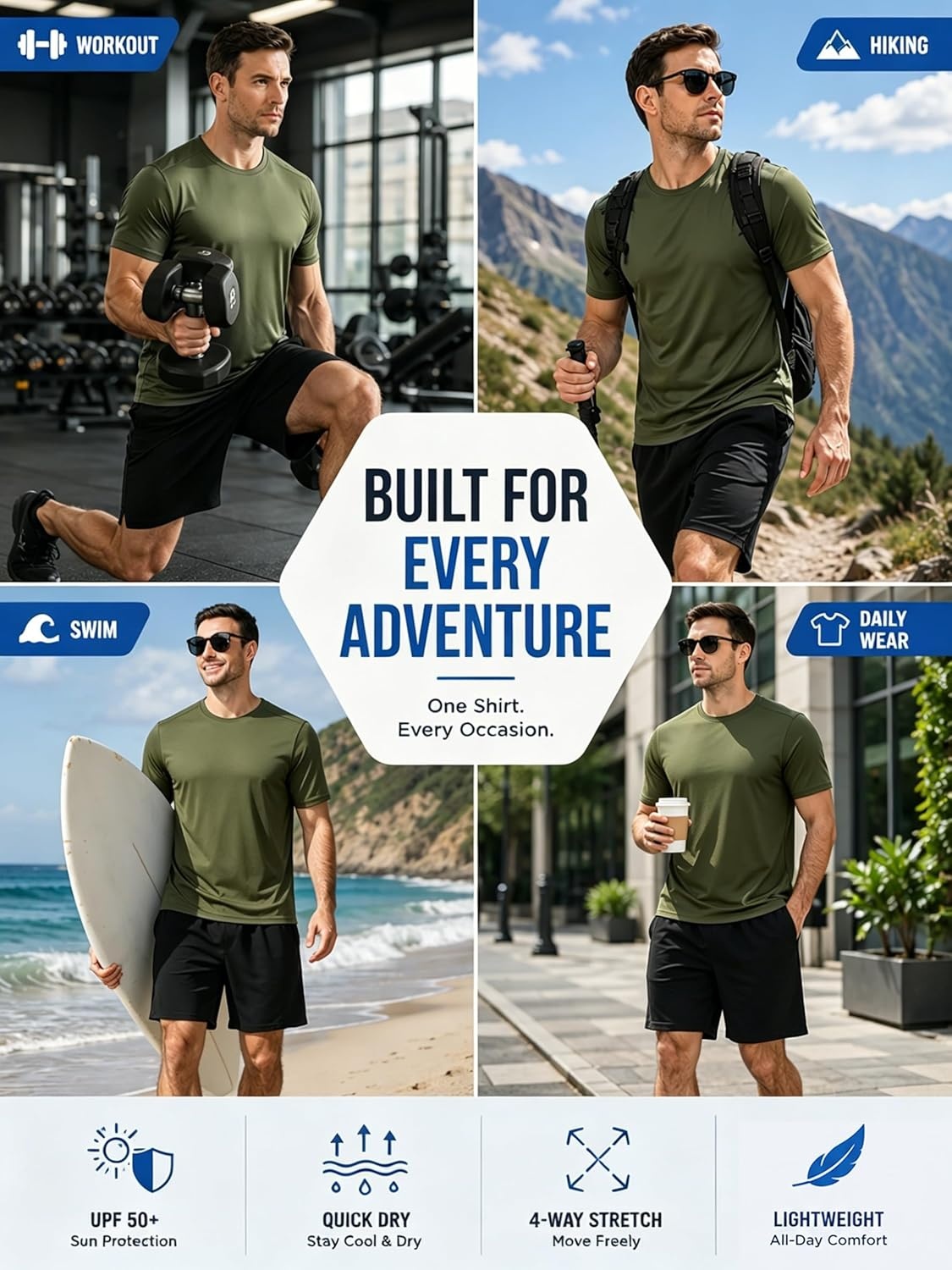 imageZITY 3 Pack T Shirts for Men UPF 50 Workout Swim Shirt Fast Dry Moisture Wicking Athletic TShirts for Running Gym3 Packburgundy Olive Night Dark Gray